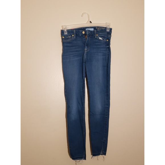 Women's 7 For All Mankind, High Waist Ankle Skinny Jeans, W28/L26 1/2 Blue - Picture 1 of 7